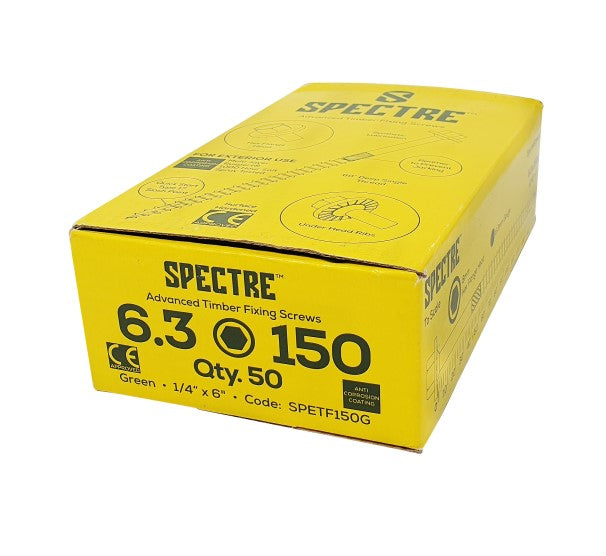 Spectre T/Fix Screw 6.3x250mm Box 50 T17 Tip 1000hr Green
