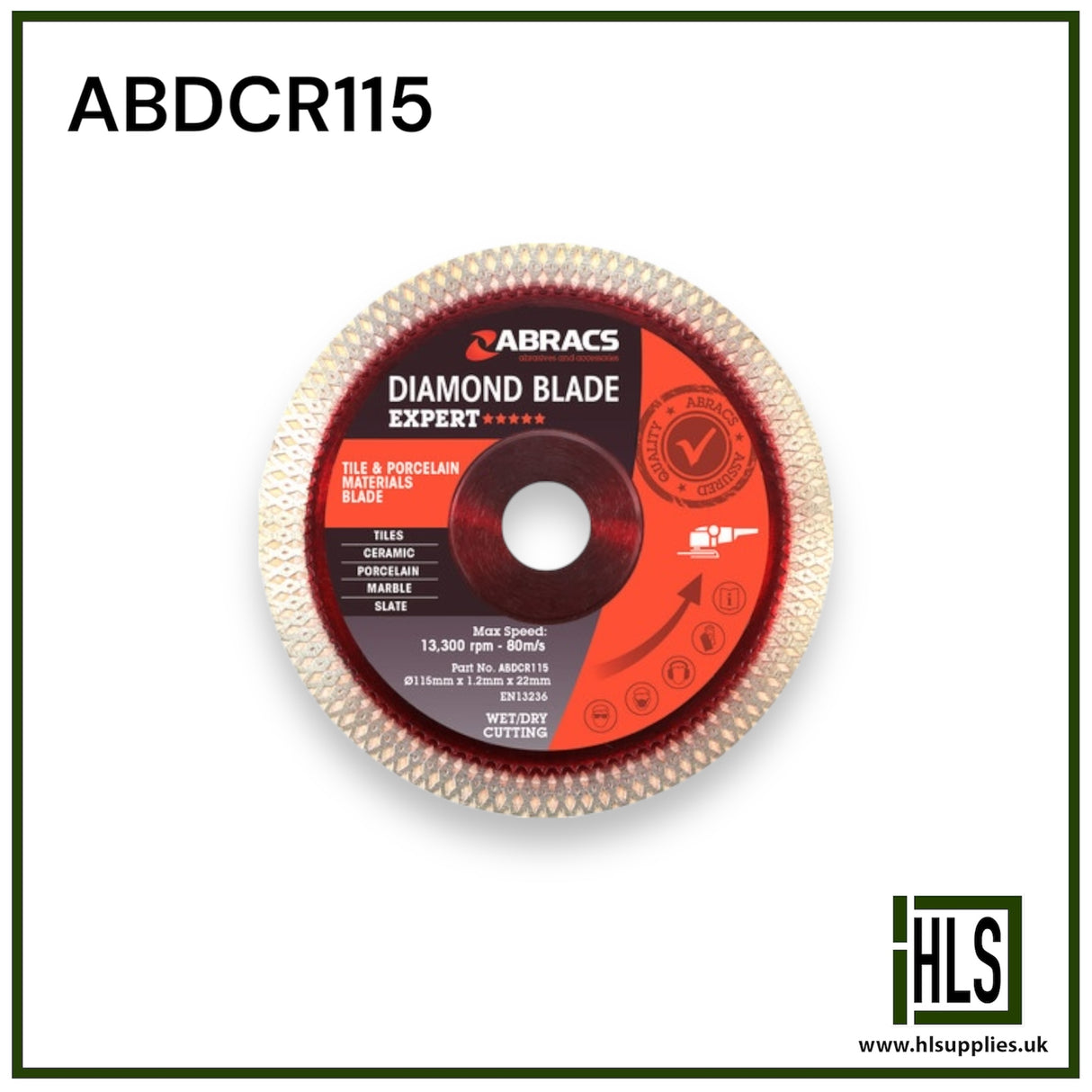 ABRACS TILE & PORCELAIN DIAMOND BLADE 115mm x 1.2mm x 22mm ABDCR115