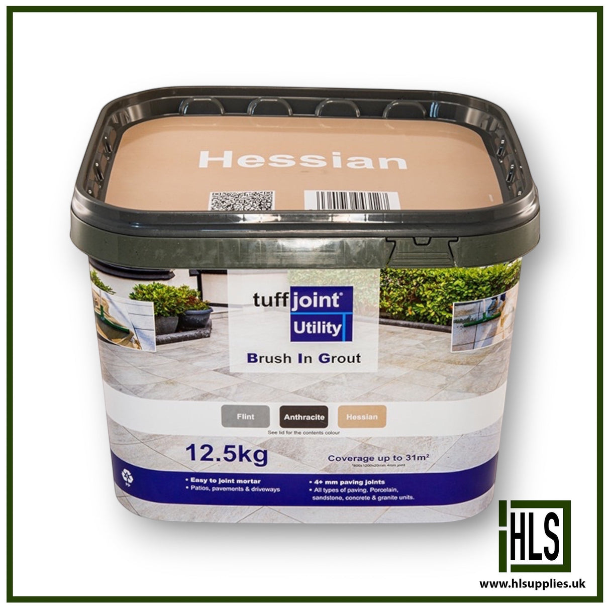 HLSupplies TuffJoint Utility 12.5kg brush-in paving grout tub in Hessian colour for patios and driveways.