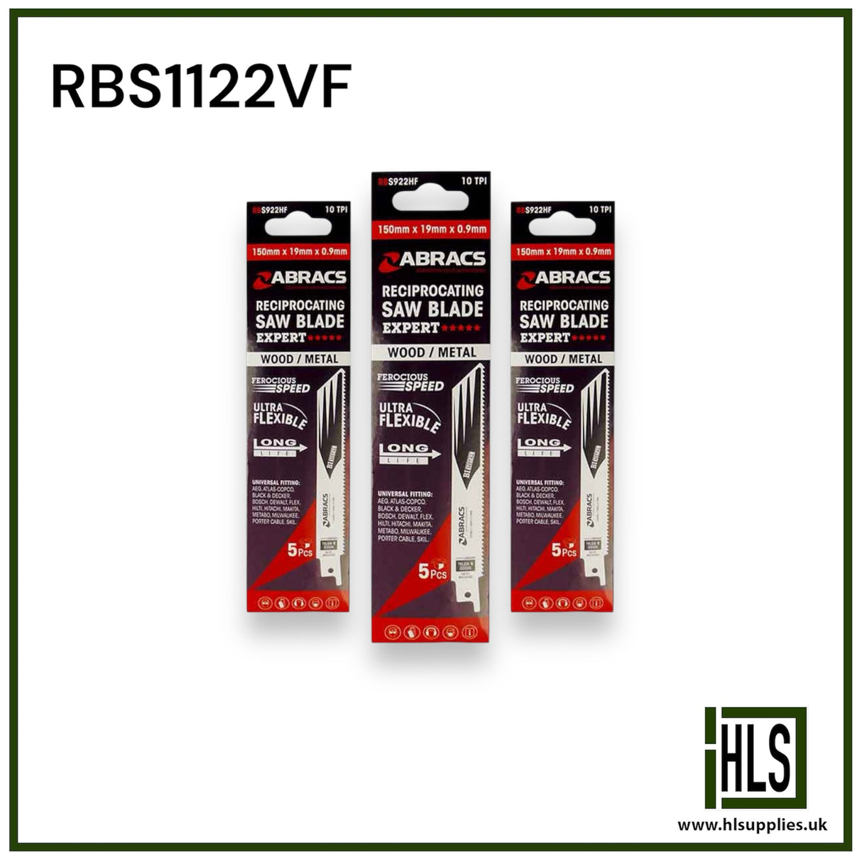 RECIP BLADE 225x19x0.9mm WOOD/METAL(5pc) RBS1122VF