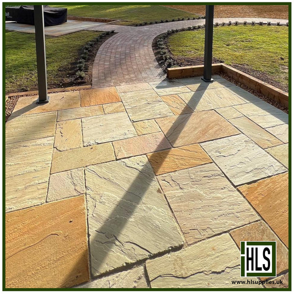 FOSSIL BUFF (MINT) SANDSTONE PAVING (4 mixed sizes) 22mm CALIBRATED