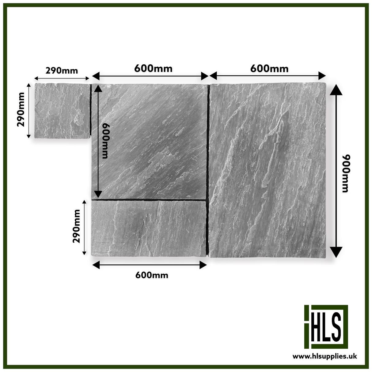 m2 KANDLA GREY SANDSTONE PAVING (4 mixed sizes) 22mm CALIBRATED