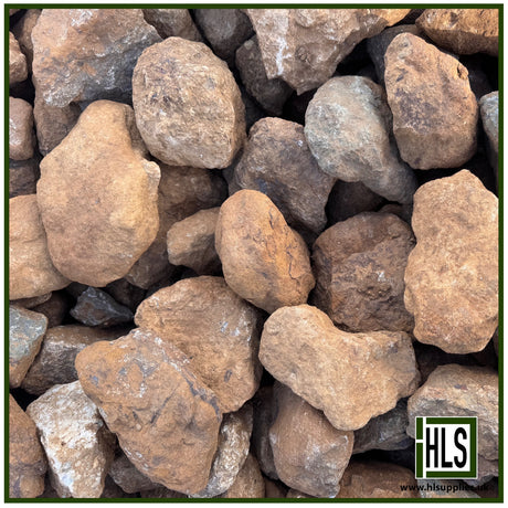 HLSupplies 100-150mm ironstone gabion stone with earthy brown tones for landscaping and retaining walls.