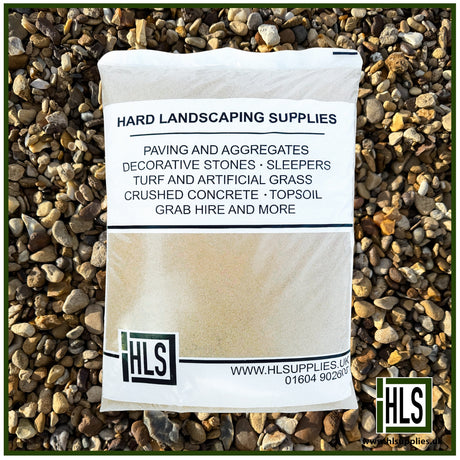 HLSupplies 4/10 pea shingle gravel in a 25kg bag, ideal for paths, driveways, and drainage.