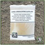HLSupplies bag of sharp sand, a coarse, light brown aggregate for construction and landscaping.