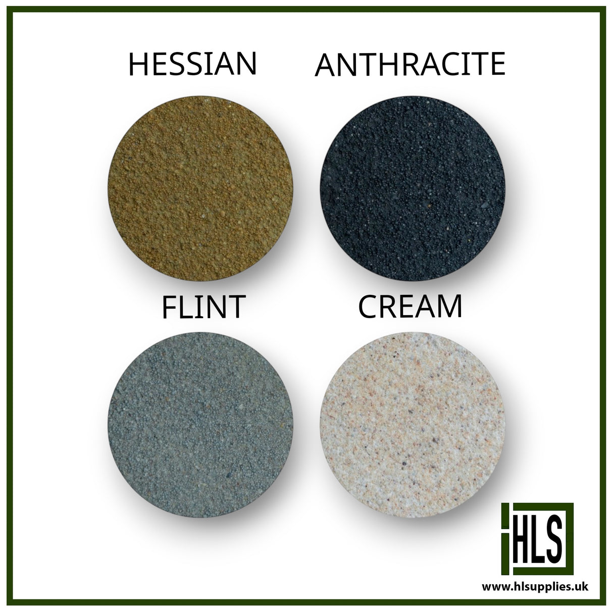 HLSupplies TuffJoint Utility brush-in grout colour swatches: Hessian, Anthracite, Flint, and Cream for paving joints.