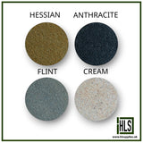 HLSupplies TuffJoint Utility brush-in grout colour swatches: Hessian, Anthracite, Flint, and Cream for paving joints.