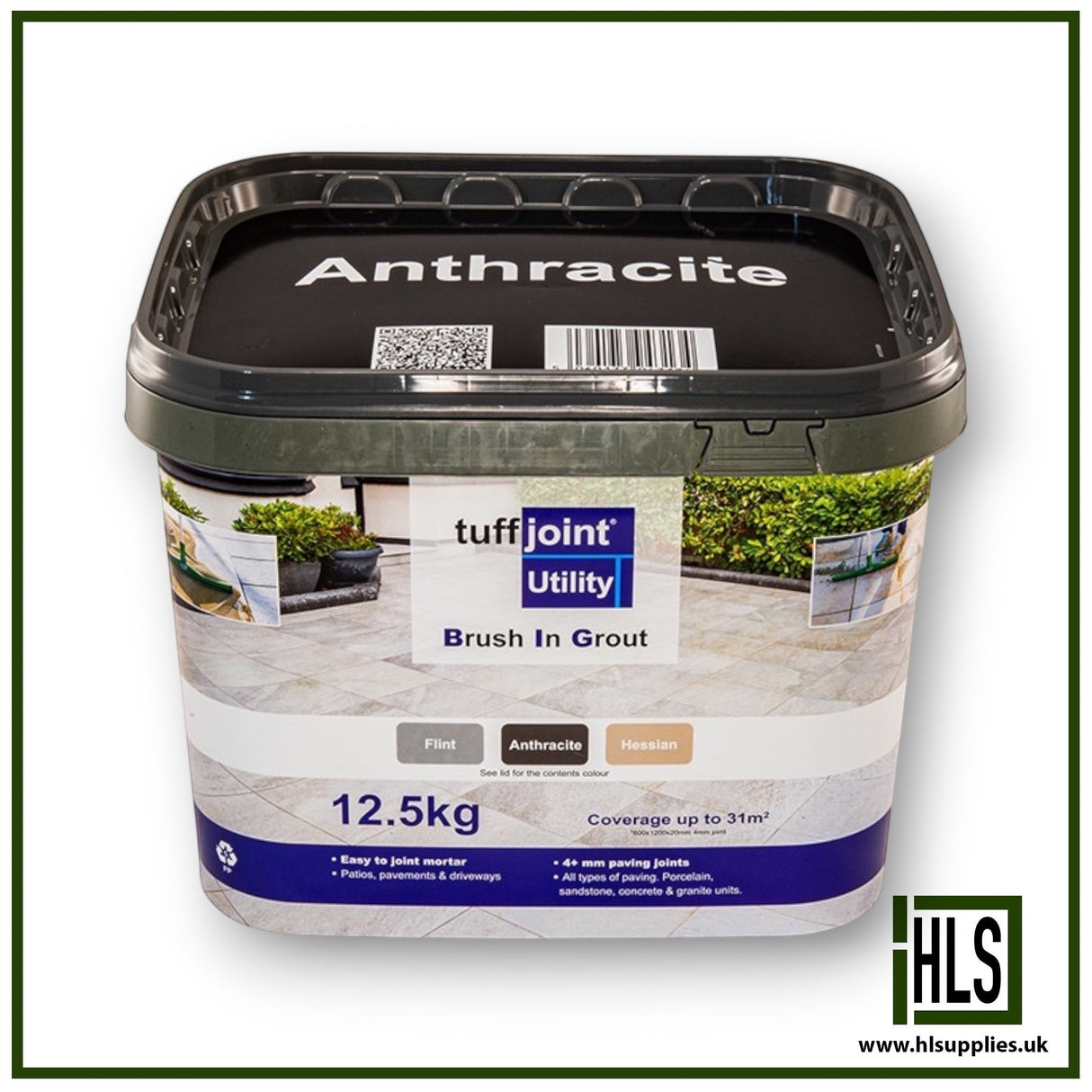 HLSupplies TuffJoint Utility 12.5kg Anthracite brush-in paving grout tub for patios and driveways