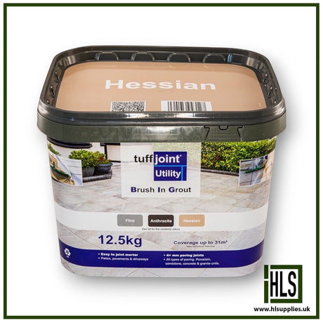HLSupplies TuffJoint Utility 12.5kg brush-in paving grout tub in Hessian colour for patios and driveways.